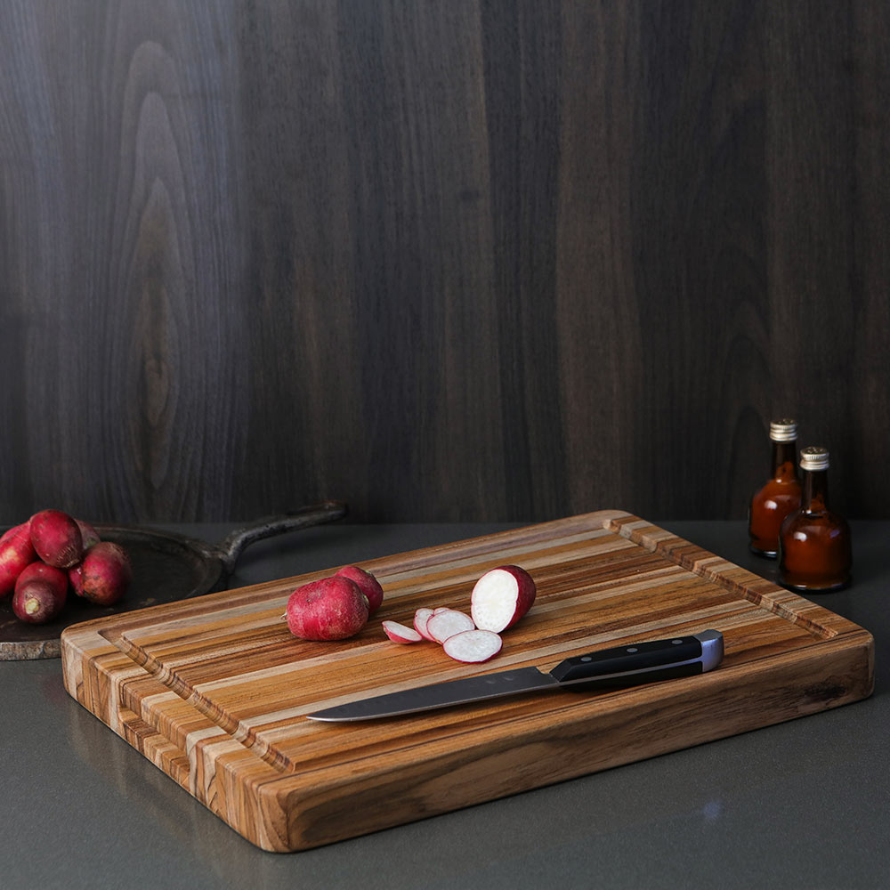 Professional Teak Carving & Cutting Board with Juice Groove, Charcuterie Board, 16x12 in