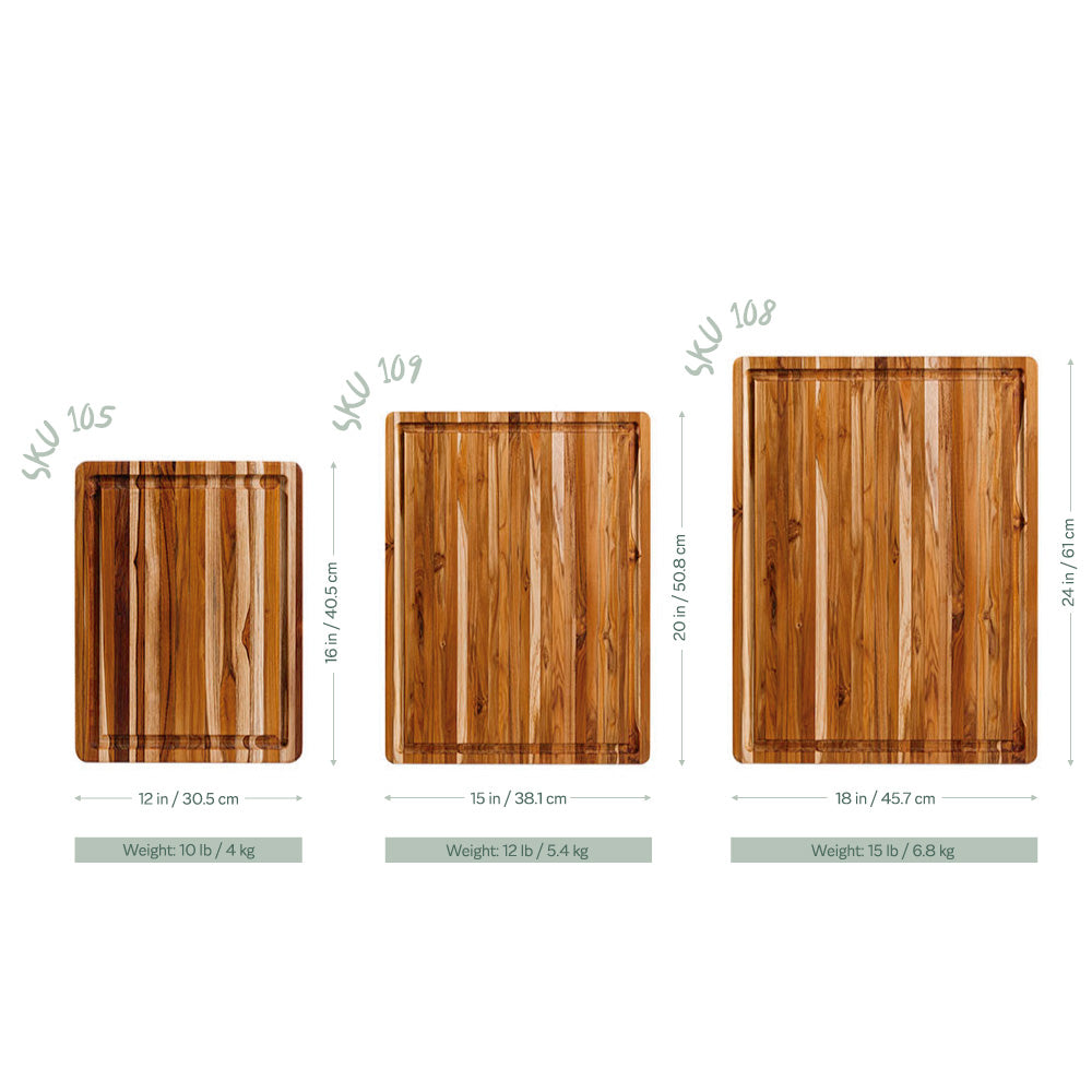 Professional Teak Carving & Cutting Board with Juice Groove, Charcuterie Board, 16x12 in
