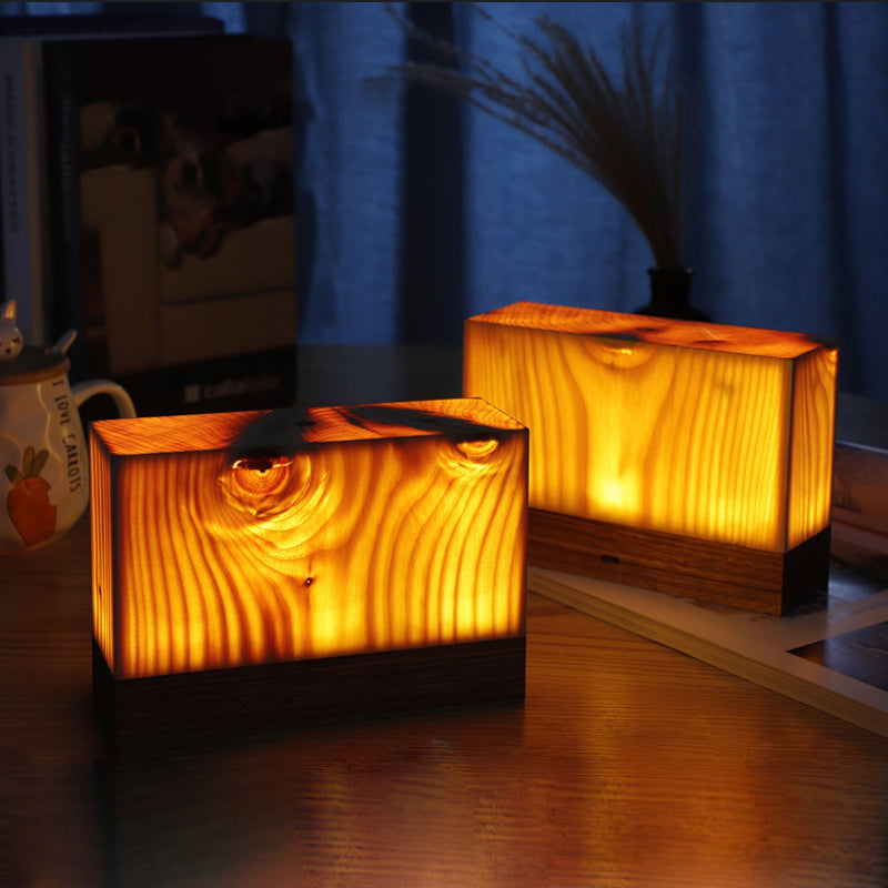 LumiÉclat Wood-Grain Table Lamp