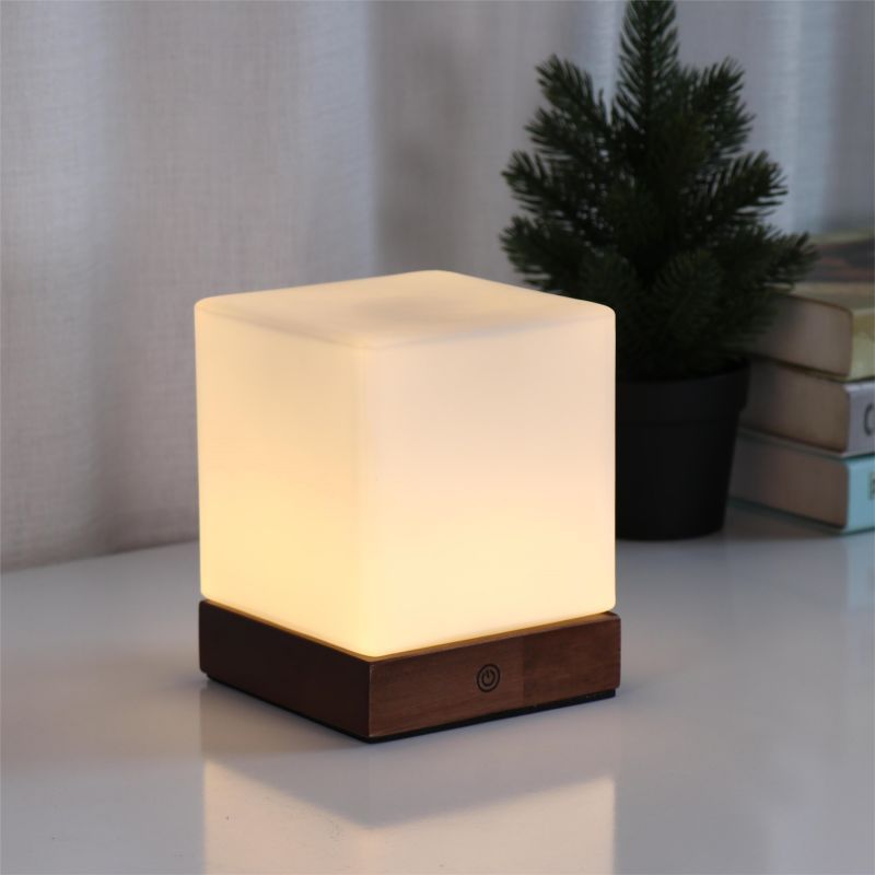 CubeLuxe Wood and Glass Cube Lamp - view 2