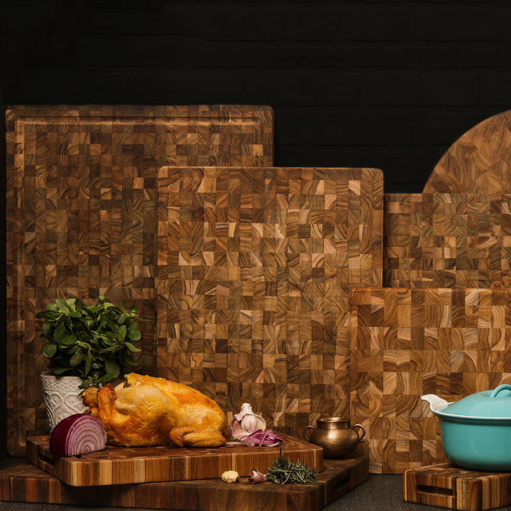End Grain Teak Butcher Block Cutting Board & Charcuterie Board with Juice Groove, Extra Large 24x18 in