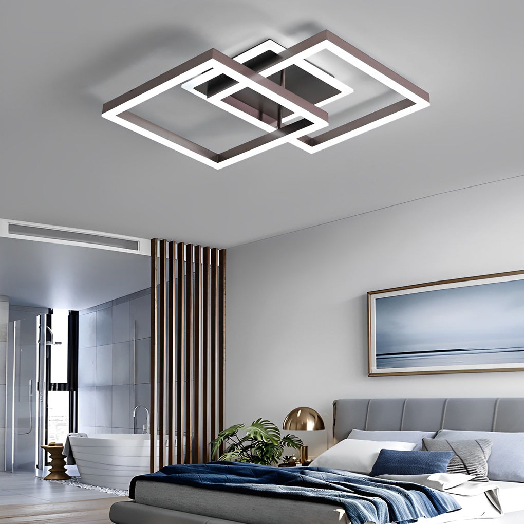 Square Overlapping Brown Aluminum Ceiling Light