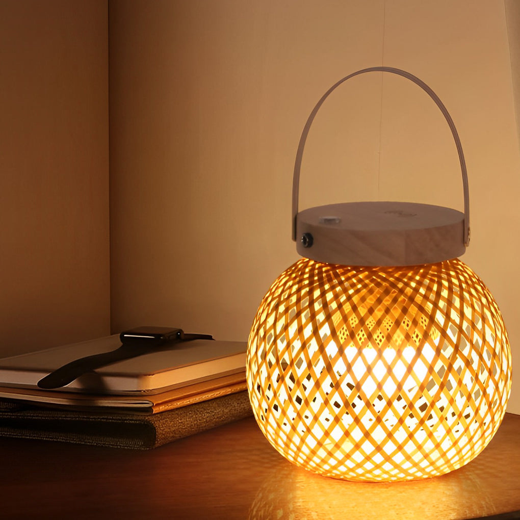 Woven Bamboo Lantern Table Lamp