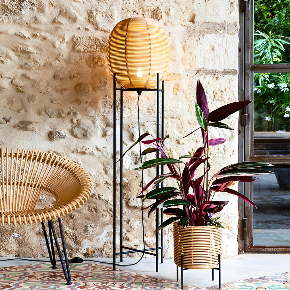 Rustic Boho Rattan Floor Lamp - view 3