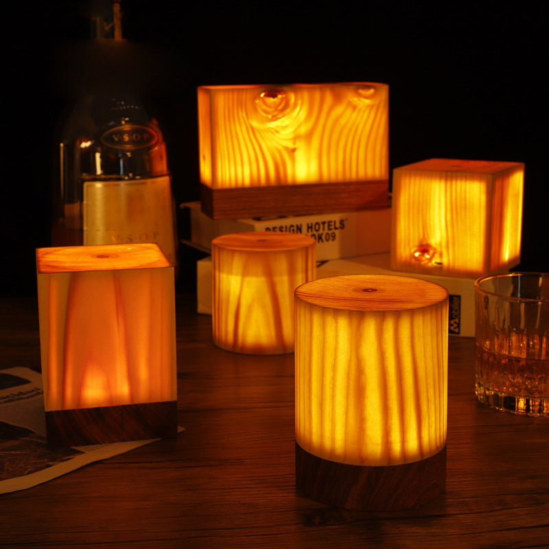 LumiÉclat Wood-Grain Table Lamp
