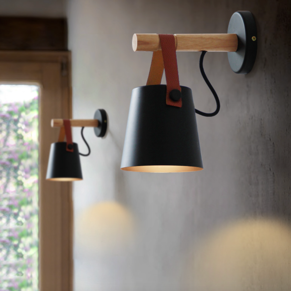 Tilda Wood Wall Sconce | Hanging Metal Shade Bedside Light