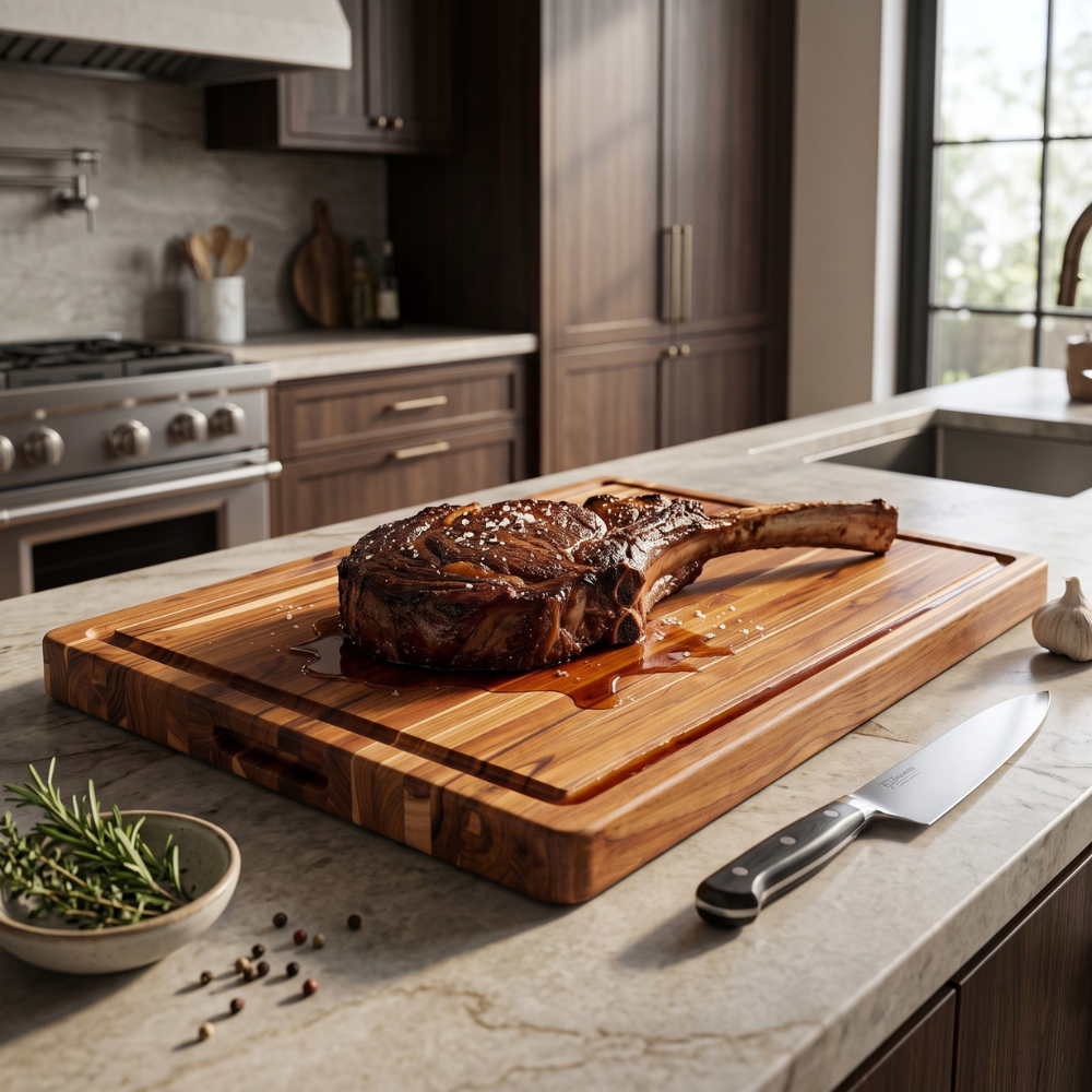 Traditional Teak Carving & Cutting Board with Juice Groove, Charcuterie Board, Extra Large 24x18 in