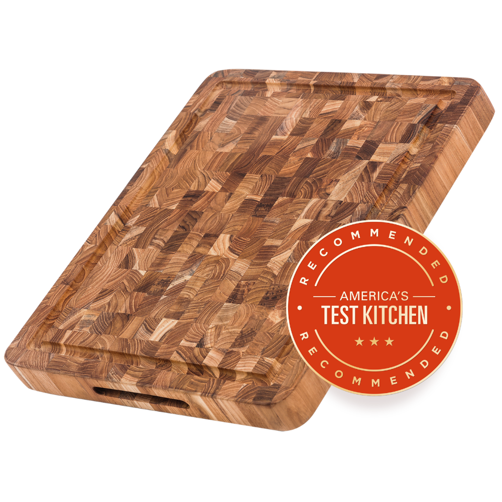 End Grain Teak Butcher Block Carving & Cutting Board with Juice Groove, Charcuterie Board, 16x12 in