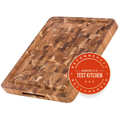 End Grain Teak Butcher Block Carving & Cutting Board with Juice Groove, Charcuterie Board, 16x12 in