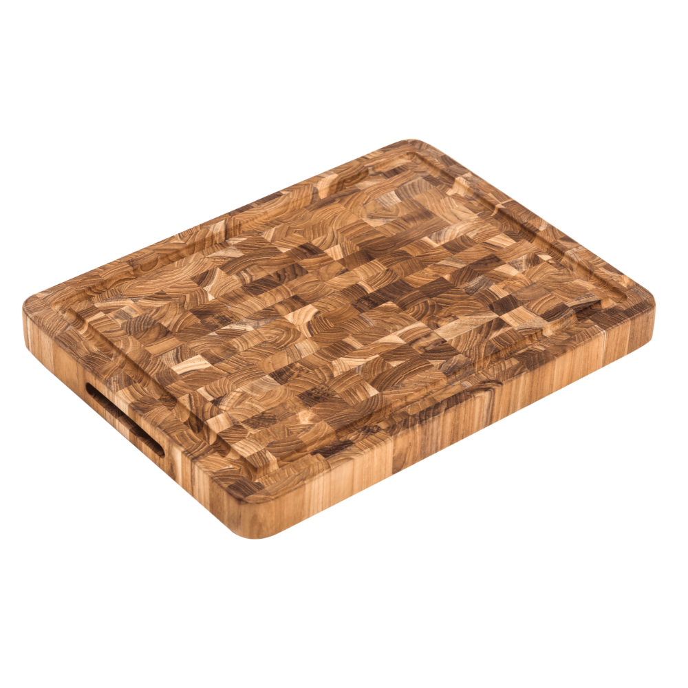 End Grain Teak Butcher Block Carving & Cutting Board with Juice Groove, Charcuterie Board, 16x12 in