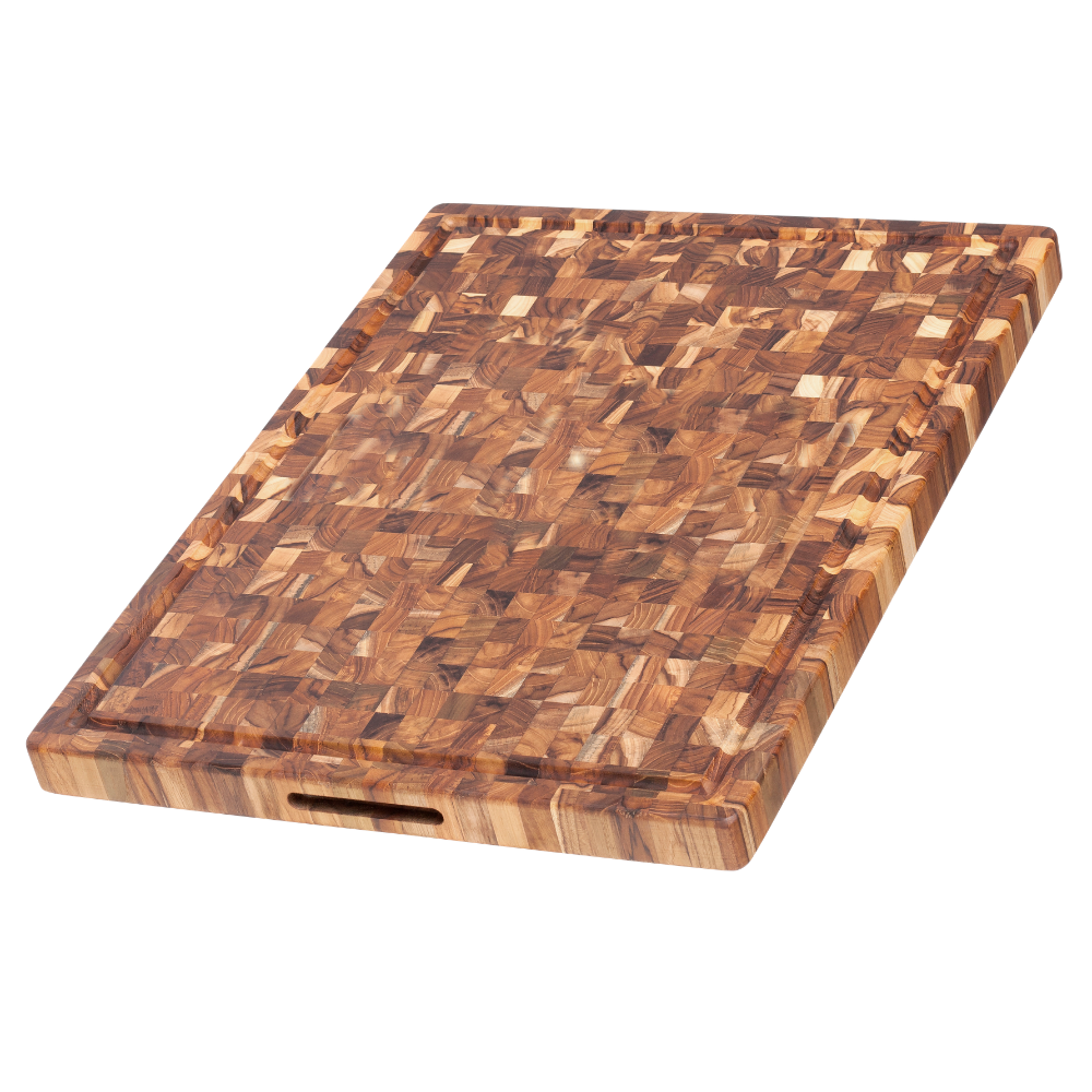 End Grain Teak Butcher Block Cutting Board & Charcuterie Board with Juice Groove, Extra Large 24x18 in