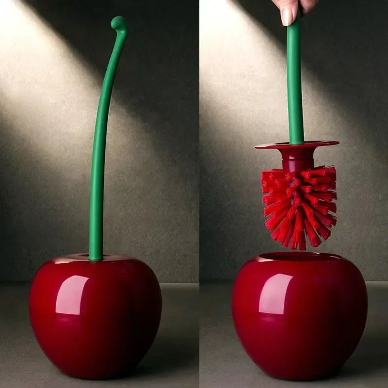 Cherry Toilet Brush and Holder Set | Cute Long-Handle Bathroom Cleaning Brush