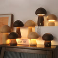 MushroomGlow Wooden Table Lamp