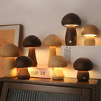 MushroomGlow Wooden Table Lamp