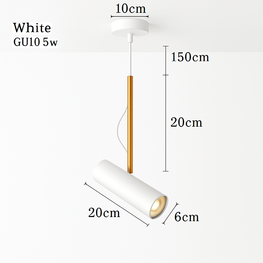 Adjustable Spotlight Pendant Light with Gold Rod | Modern Minimalist Kitchen Island & Bedside Hanging Light - LivingLX
