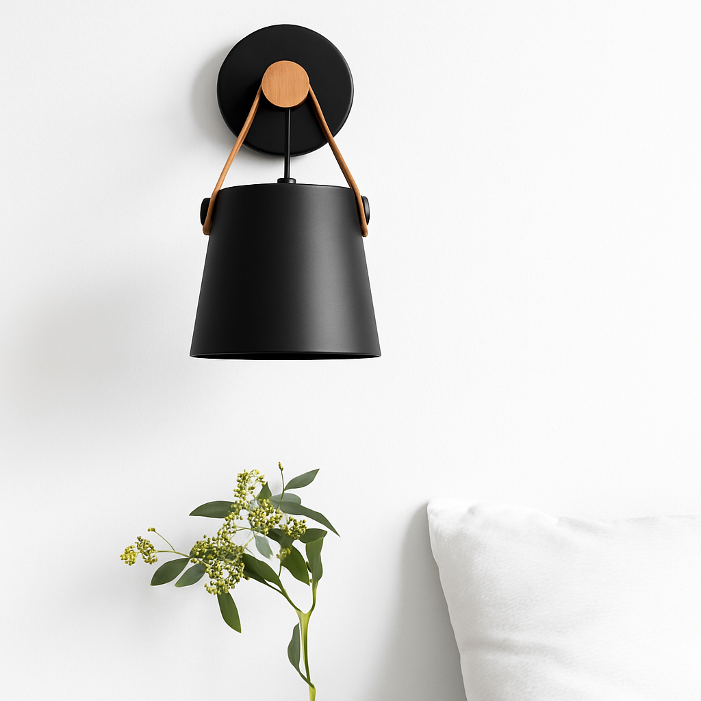 Tilda Wood Wall Sconce | Hanging Metal Shade Bedside Light