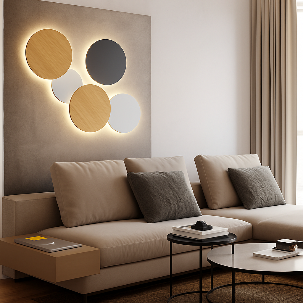 Eclipse Round LED Wall Sconce | Modern Moon Halo Wall Light in Wood or Metal (Sold Individually)