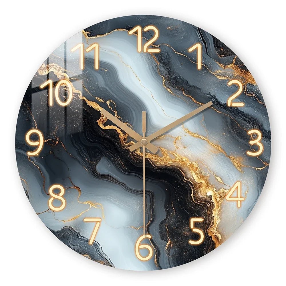 Blue & Gold Marble Wall Clock | Silent Wooden Design - LivingLX