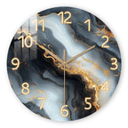 Blue & Gold Marble Wall Clock | Silent Wooden Design - LivingLX