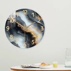 Blue & Gold Marble Wall Clock | Silent Wooden Design - LivingLX