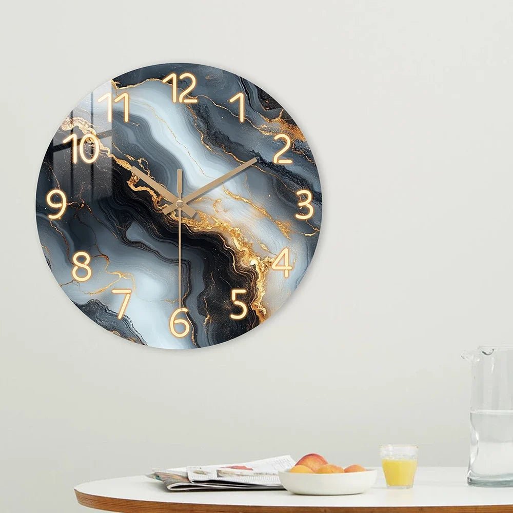 Blue & Gold Marble Wall Clock | Silent Wooden Design - LivingLX