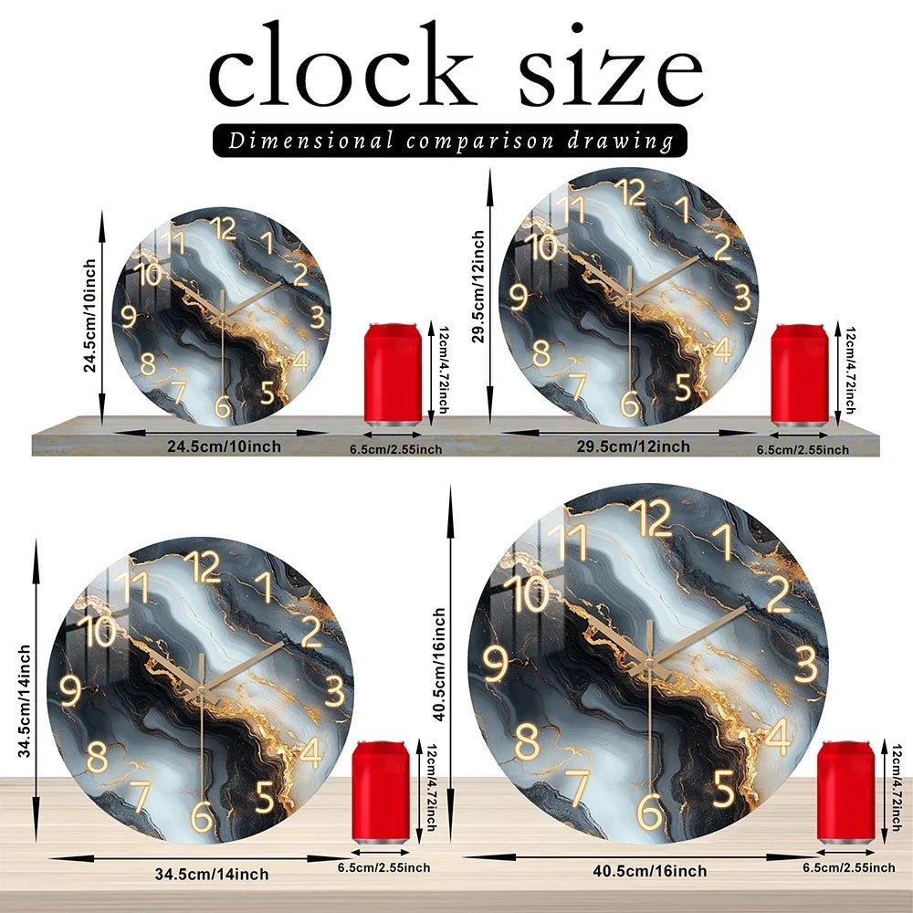 Blue & Gold Marble Wall Clock | Silent Wooden Design - LivingLX
