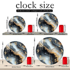 Blue & Gold Marble Wall Clock | Silent Wooden Design - LivingLX