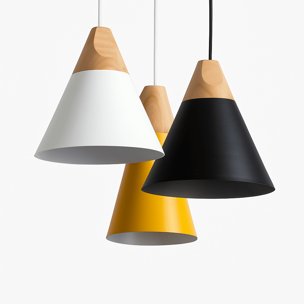 Cono Wood & Aluminum Cone Pendant Light | Modern Kitchen Island Lamp - LivingLX