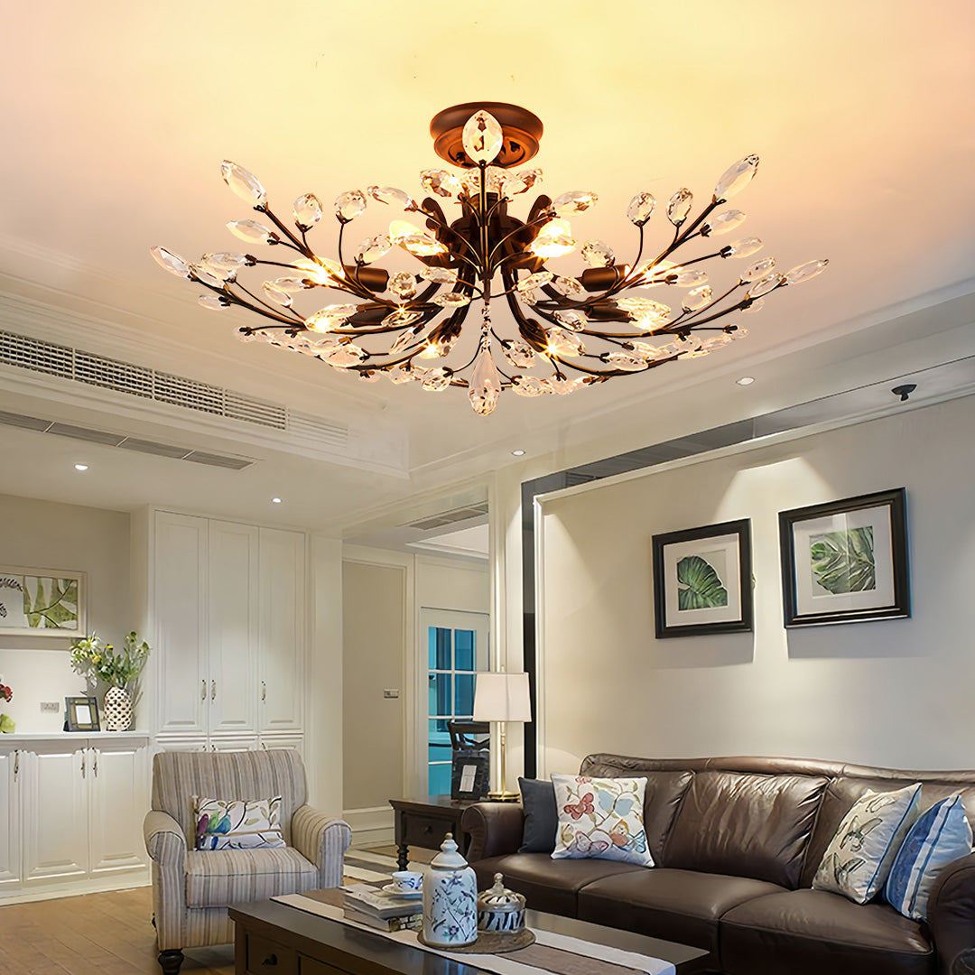 Crystal Leaf Semi Flush Chandelier - view 4