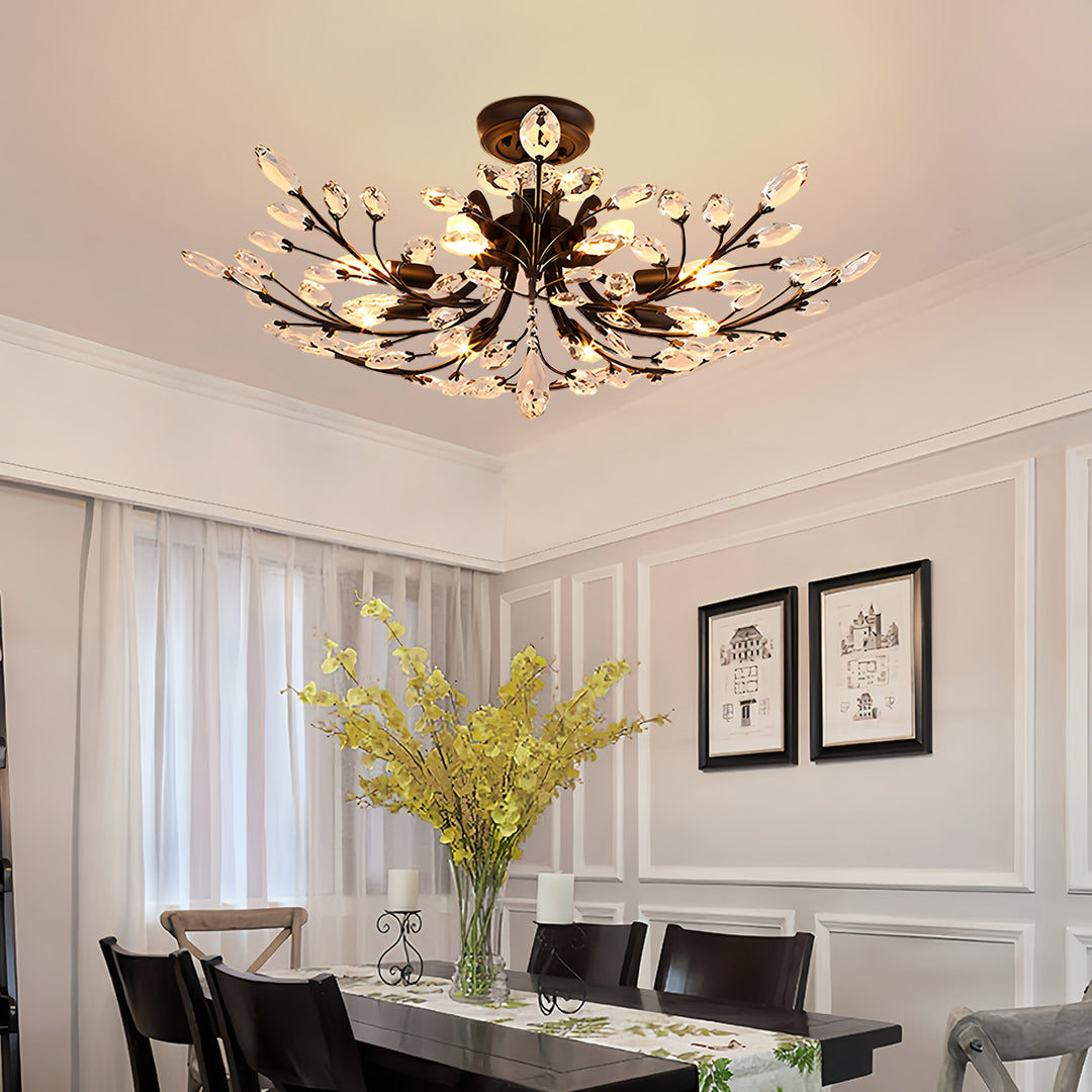 Crystal Leaf Semi Flush Chandelier - view 3