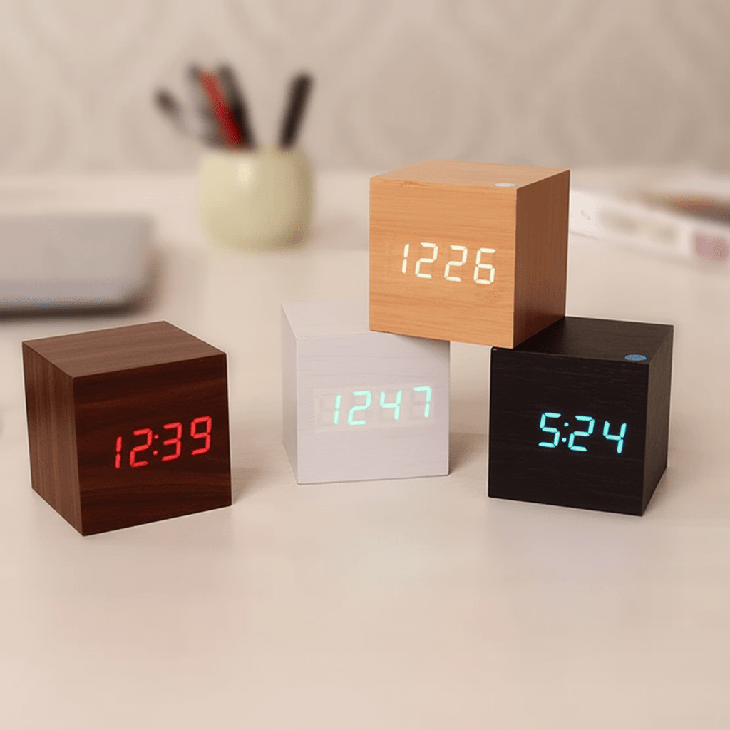 Digital Alarm Clock Wooden LED Desk Table Clock - LivingLX