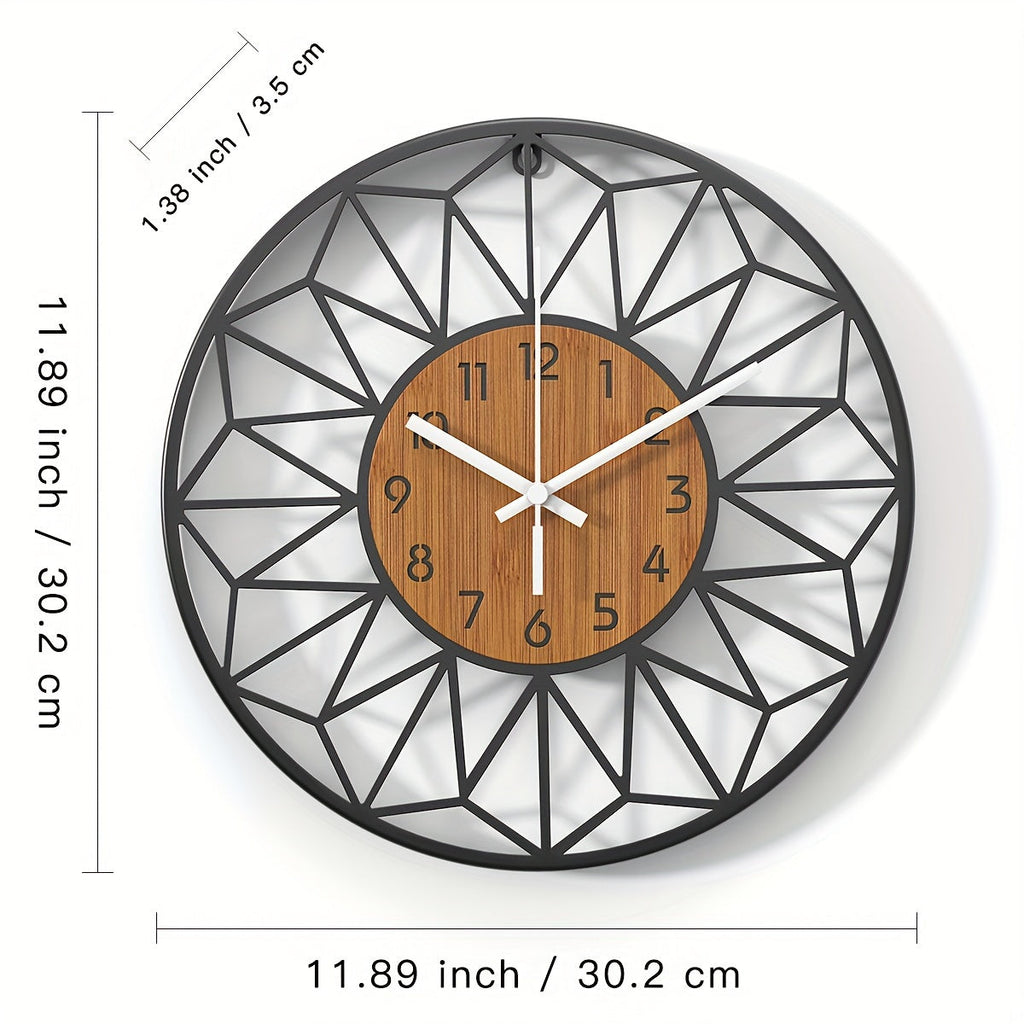 Modern Metal Wall Clock | Wood Grain Centre Design