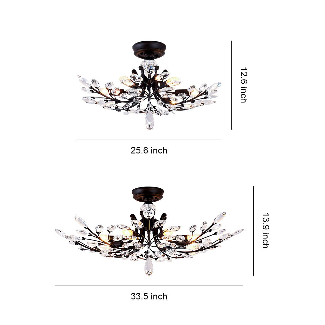 Fern Crystal Leaf Semi-Flush Mount (26"–33") - LivingLX
