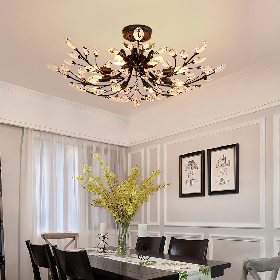 Fern Crystal Leaf Semi-Flush Mount (26"–33") - LivingLX