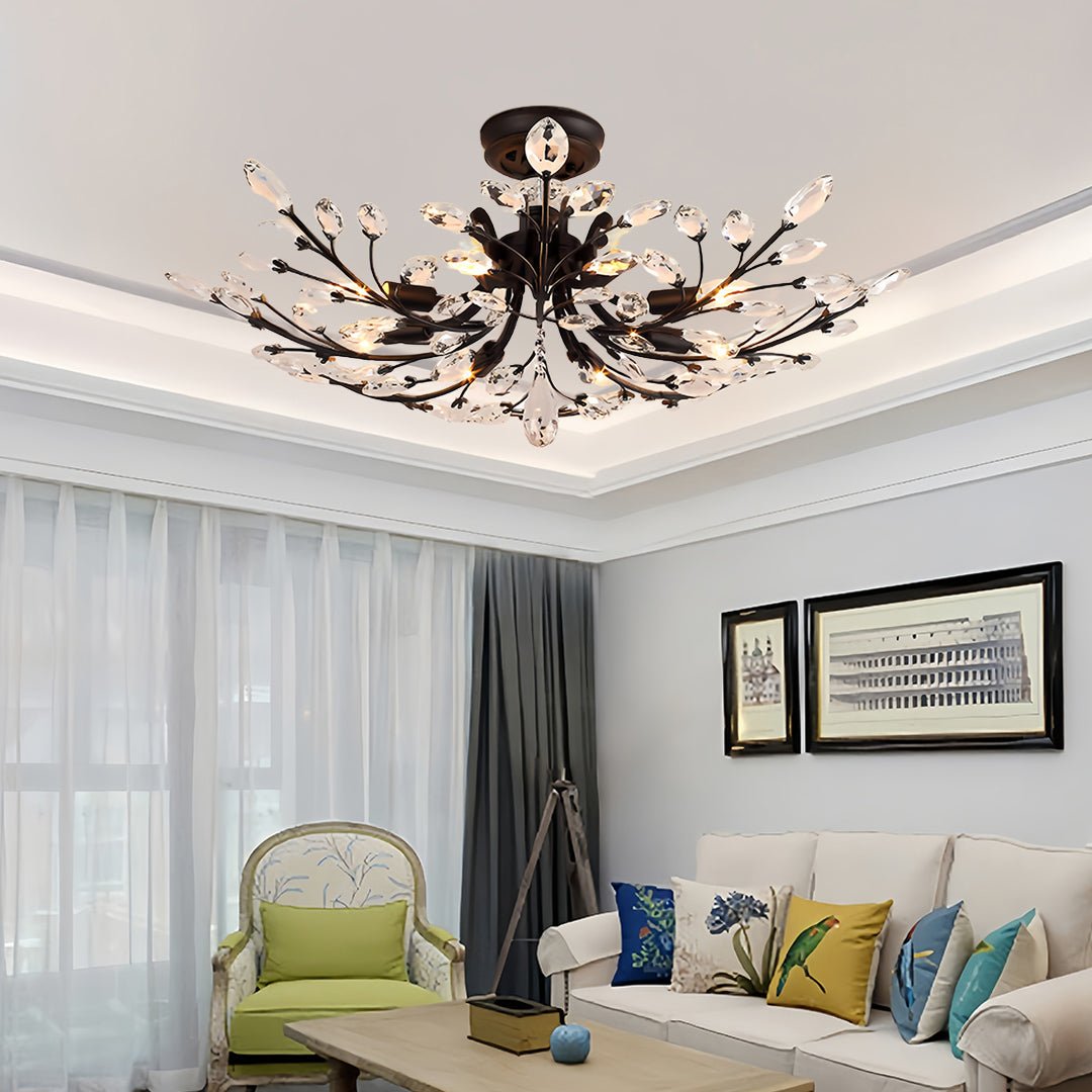 Fern Crystal Leaf Semi-Flush Mount (26"–33") - LivingLX