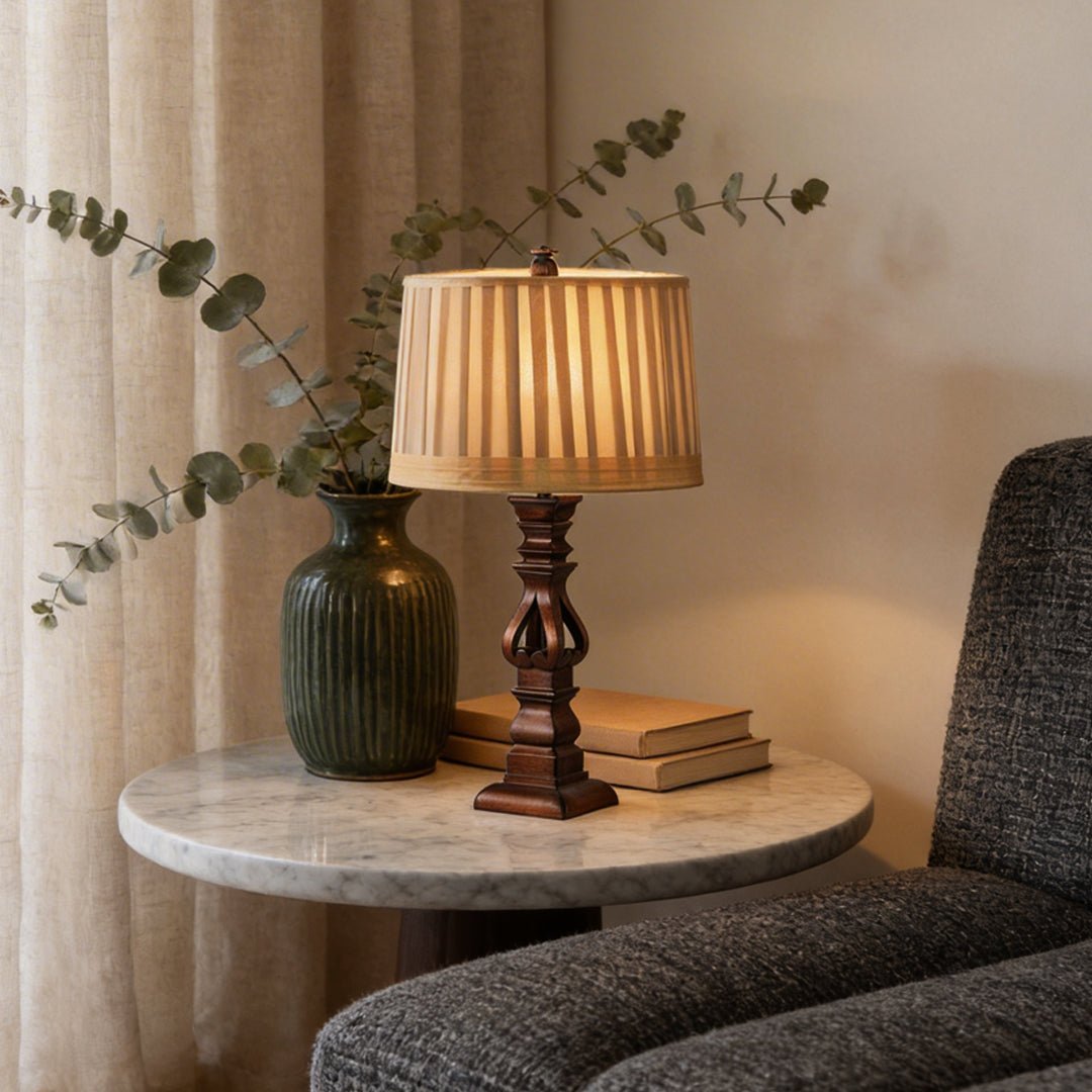 Hollis Wood Tower Table Lamp (24"–28") - LivingLX