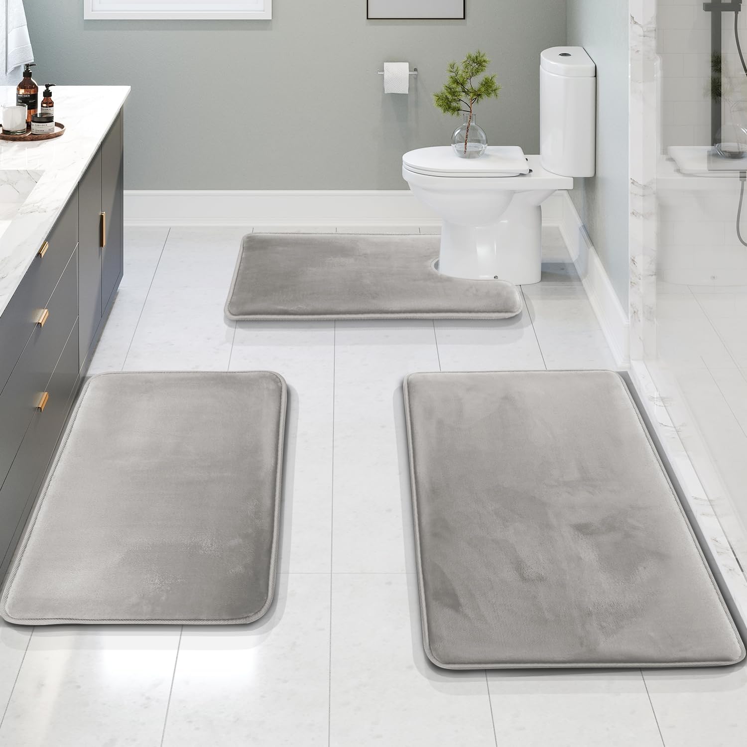 VelvaLuxe Memory Foam 3-Piece Bath Mat Set