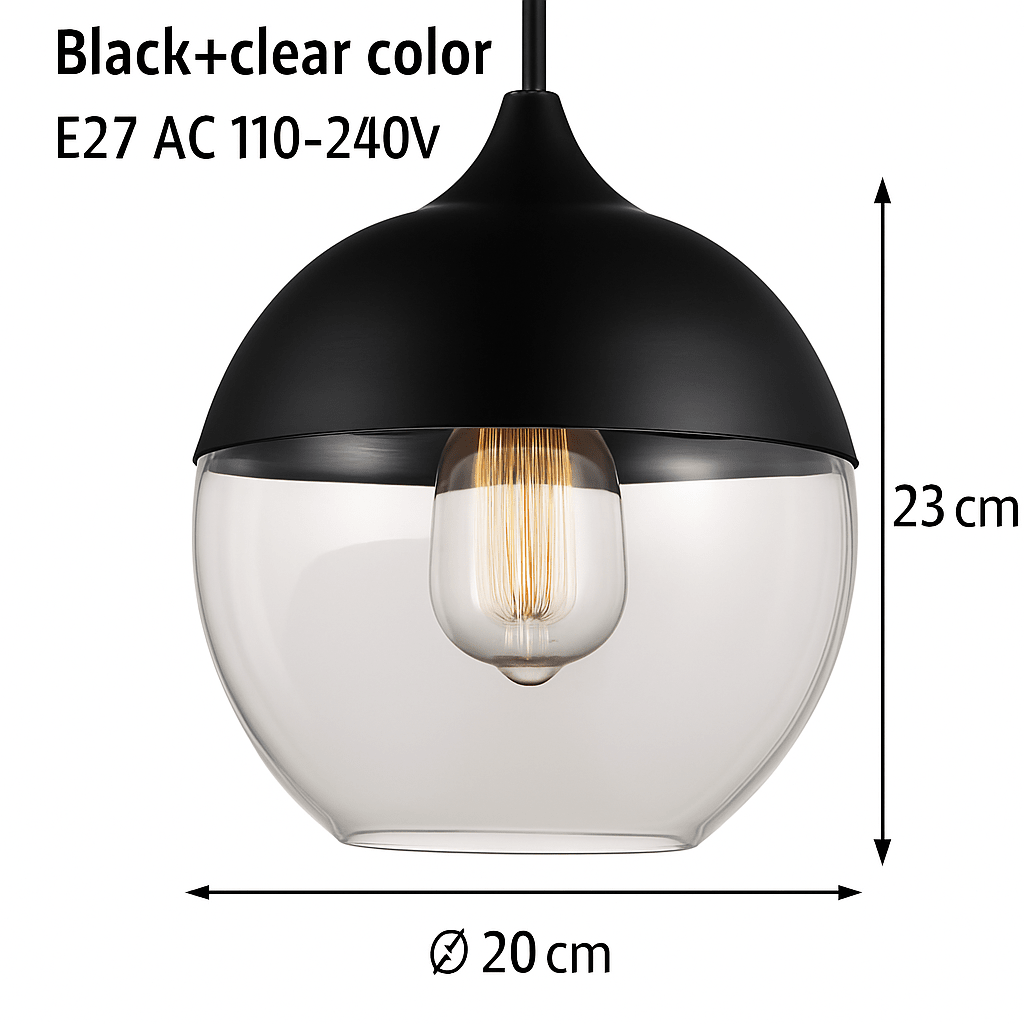 Loft Glass & Metal Pendant Light | Modern Amber or Clear Glass Kitchen Island & Dining Room Hanging Lamp - LivingLX