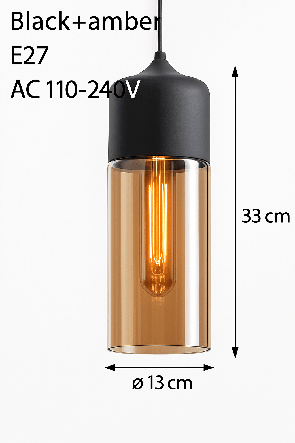 Loft Glass & Metal Pendant Light | Modern Amber or Clear Glass Kitchen Island & Dining Room Hanging Lamp - LivingLX