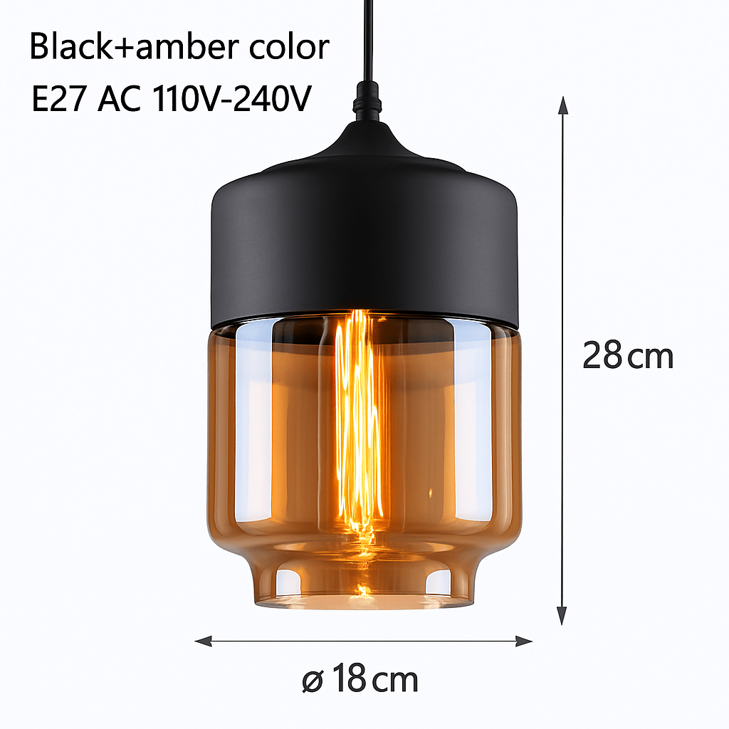 Loft Glass & Metal Pendant Light | Modern Amber or Clear Glass Kitchen Island & Dining Room Hanging Lamp - LivingLX