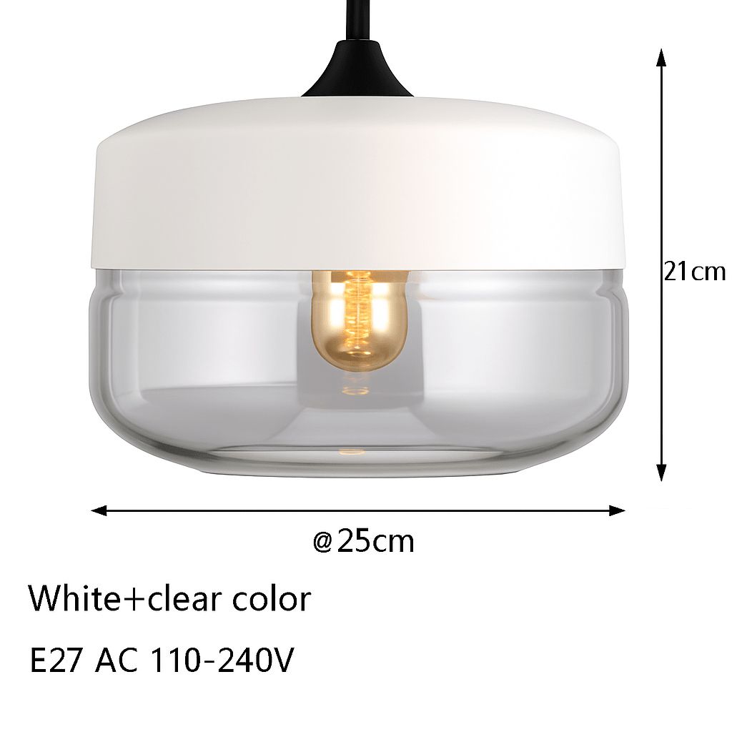Loft Glass & Metal Pendant Light | Modern Amber or Clear Glass Kitchen Island & Dining Room Hanging Lamp - LivingLX