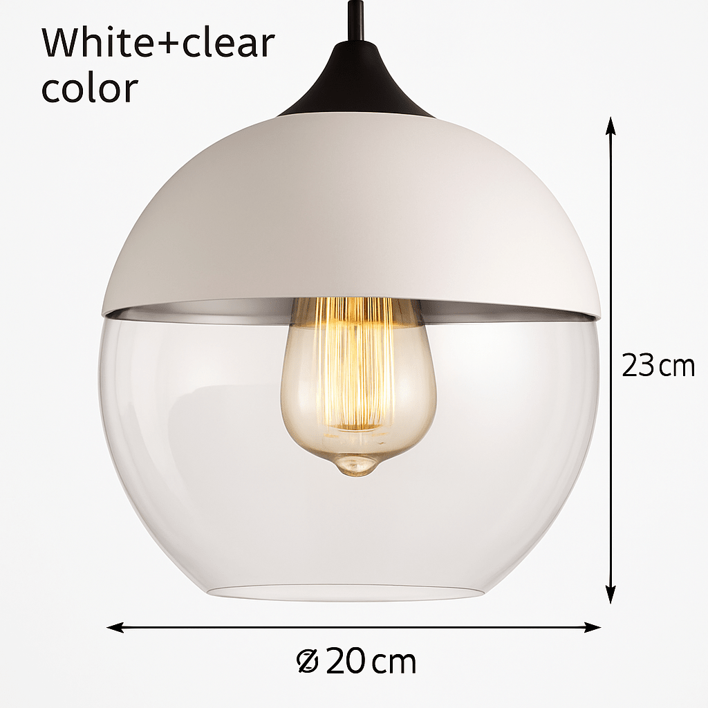Loft Glass & Metal Pendant Light | Modern Amber or Clear Glass Kitchen Island & Dining Room Hanging Lamp - LivingLX