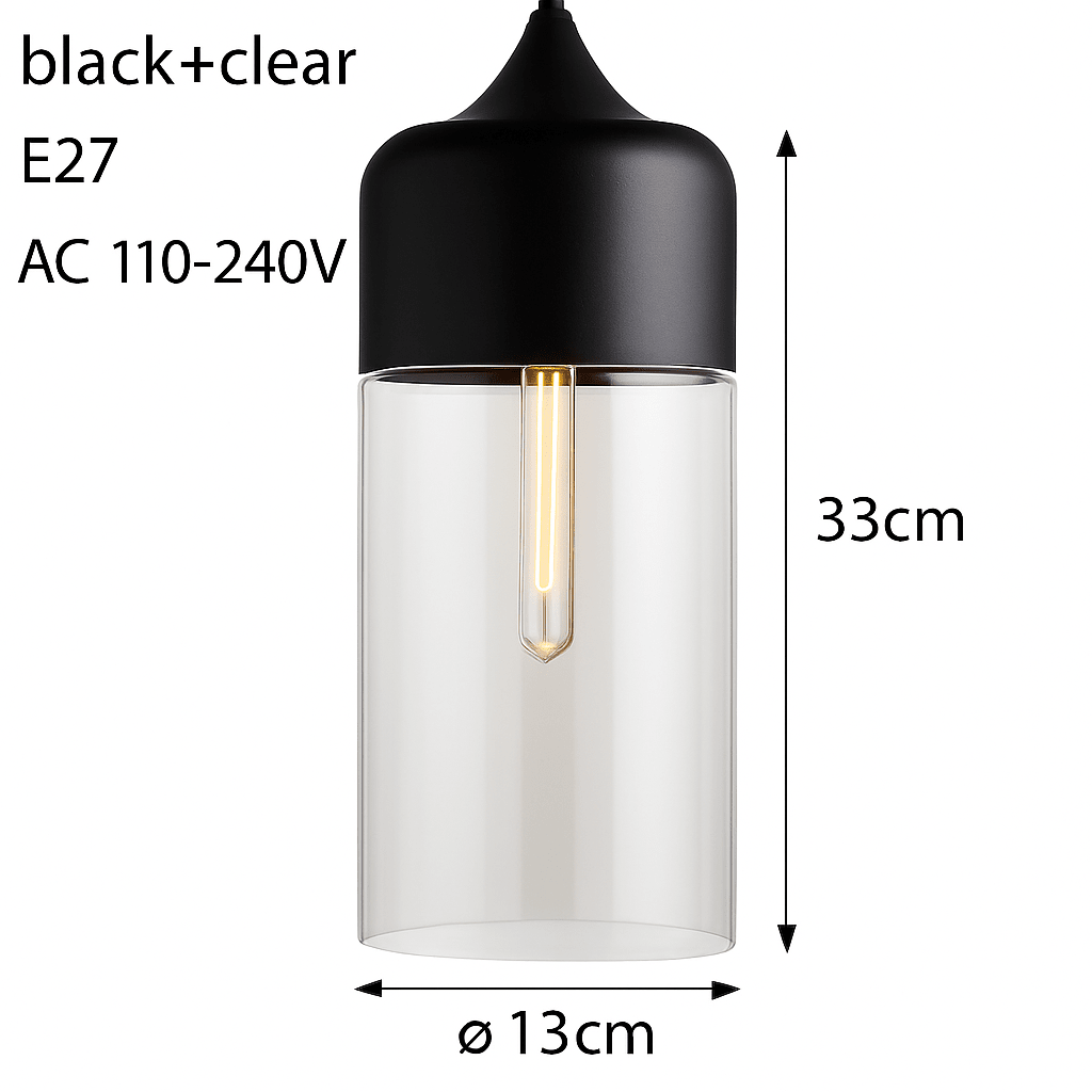 Loft Glass & Metal Pendant Light | Modern Amber or Clear Glass Kitchen Island & Dining Room Hanging Lamp - LivingLX