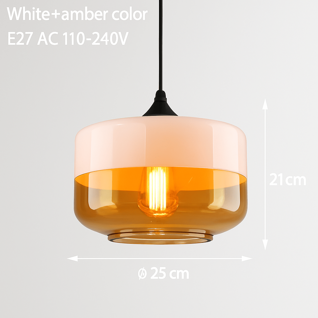 Loft Glass & Metal Pendant Light | Modern Amber or Clear Glass Kitchen Island & Dining Room Hanging Lamp - LivingLX