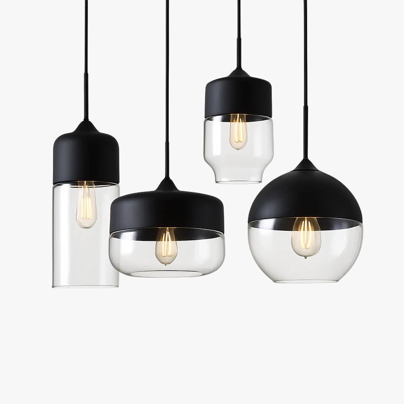 Loft Glass & Metal Pendant Light | Modern Amber or Clear Glass Kitchen Island & Dining Room Hanging Lamp - LivingLX