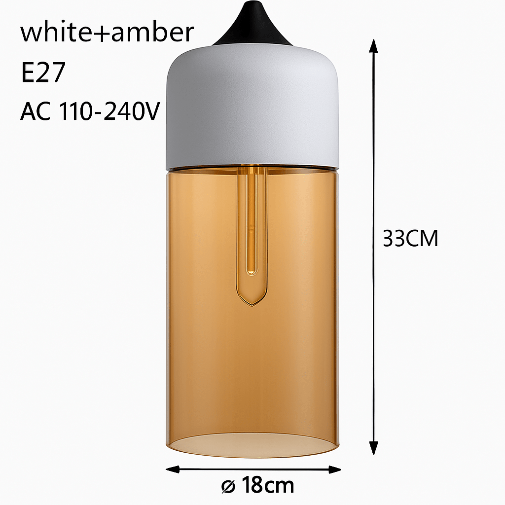 Loft Glass & Metal Pendant Light | Modern Amber or Clear Glass Kitchen Island & Dining Room Hanging Lamp - LivingLX