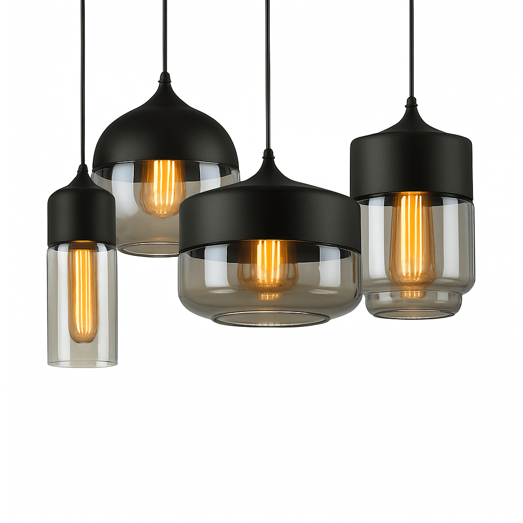 Loft Glass & Metal Pendant Light | Modern Amber or Clear Glass Kitchen Island & Dining Room Hanging Lamp - LivingLX