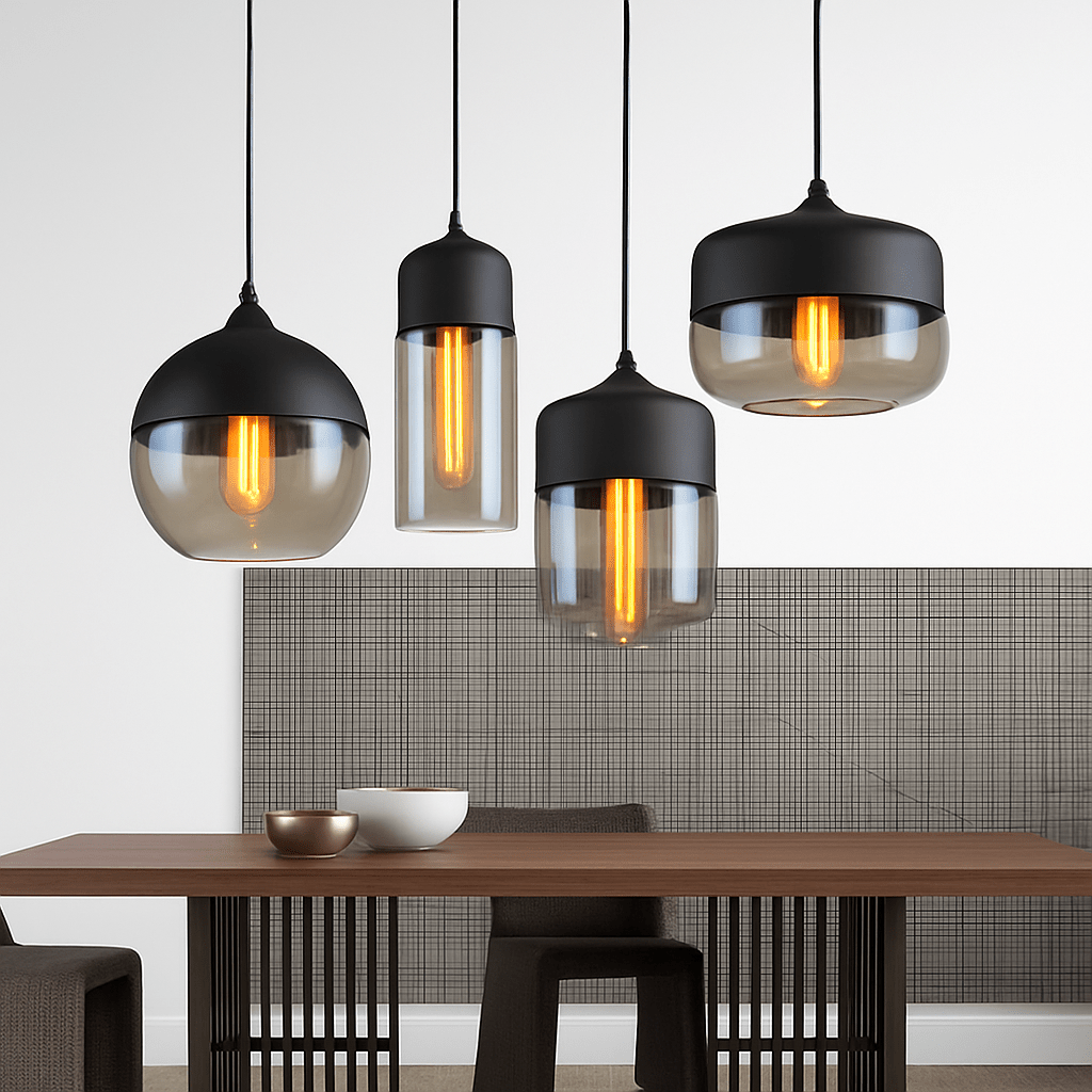 Loft Glass & Metal Pendant Light | Modern Amber or Clear Glass Kitchen Island & Dining Room Hanging Lamp - LivingLX
