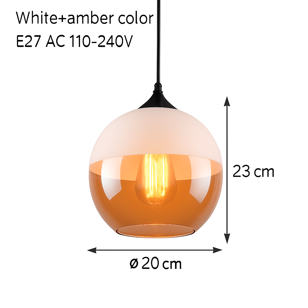 Loft Glass & Metal Pendant Light | Modern Amber or Clear Glass Kitchen Island & Dining Room Hanging Lamp - LivingLX