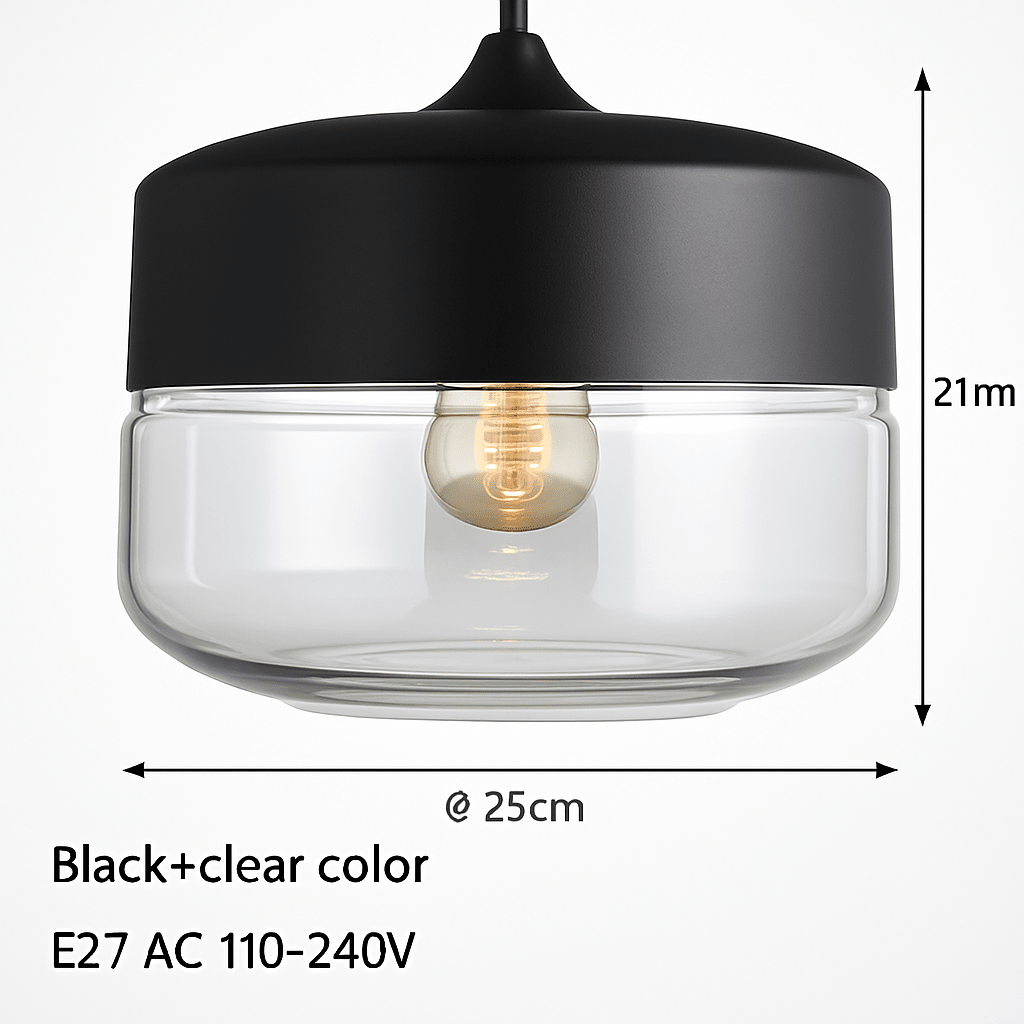 Loft Glass & Metal Pendant Light | Modern Amber or Clear Glass Kitchen Island & Dining Room Hanging Lamp - LivingLX